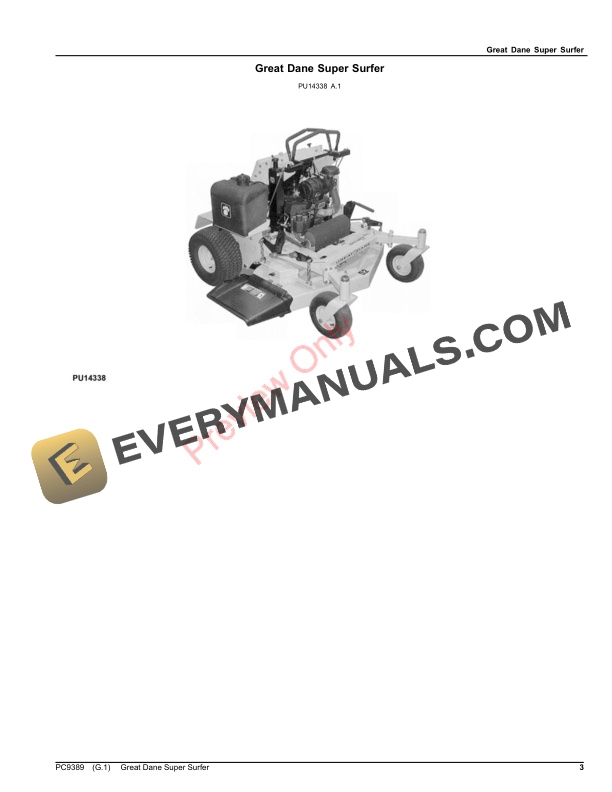 John Deere GREAT DANE SUPER SURFER Parts Catalog PC9389 10JUN23-3