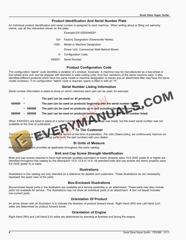 John Deere GREAT DANE SUPER SURFER Parts Catalog PC9389 10JUN23-4