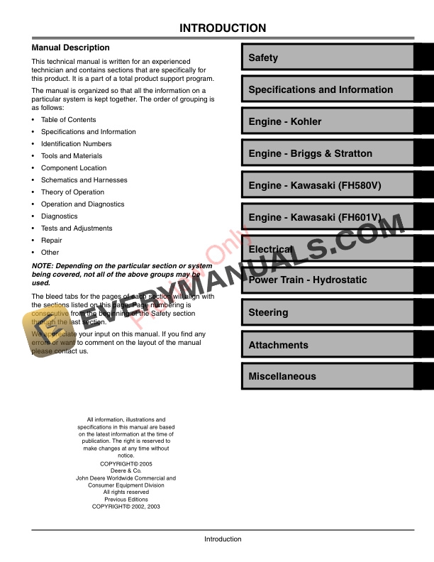 John Deere GT225 GT235 GT235E GT245 LandG Tractors Technical Manual TM1756 01MAR05 3