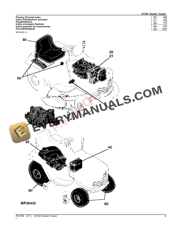 John Deere GT245 GARDEN TRACTOR Parts Catalog PC2788 30MAR23 4 John Deere GT245 GARDEN TRACTOR Parts Catalog PC2788 30MAR23-3