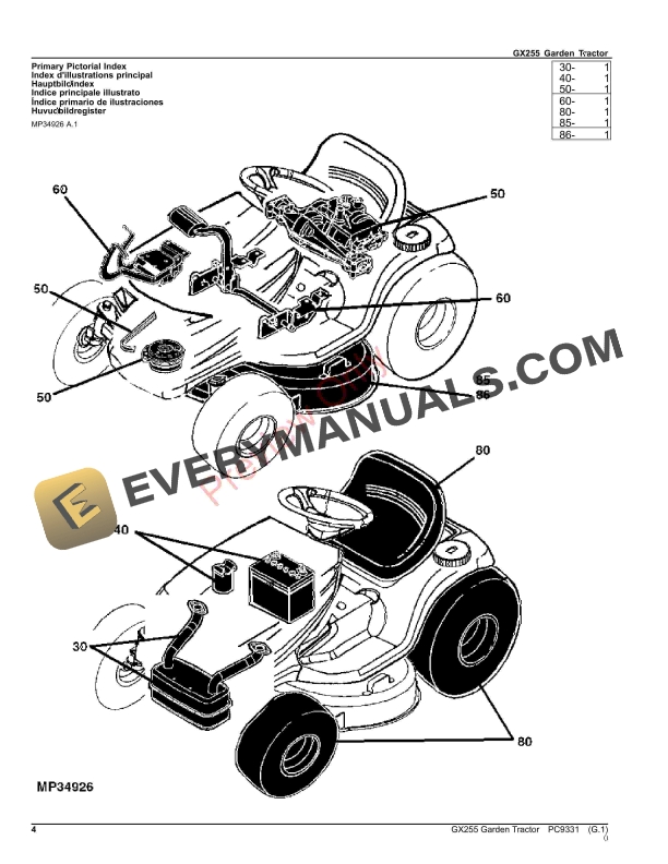 John Deere GX255 GARDEN TRACTOR, MOWER DECK AND MCS Parts Catalog PC9331 10SEP23 5 John Deere GX255 GARDEN TRACTOR, MOWER DECK AND MCS Parts Catalog PC9331 10SEP23-4