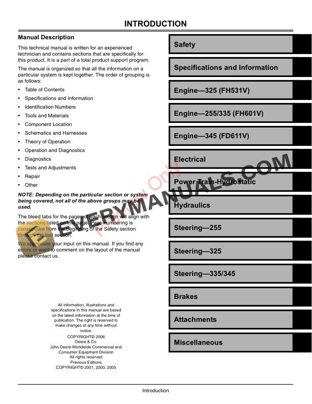 John Deere GX255 GX325 GX335 and GX345 Lawn and Garden Tractors Technical Manual TM1973 01FEB06 3