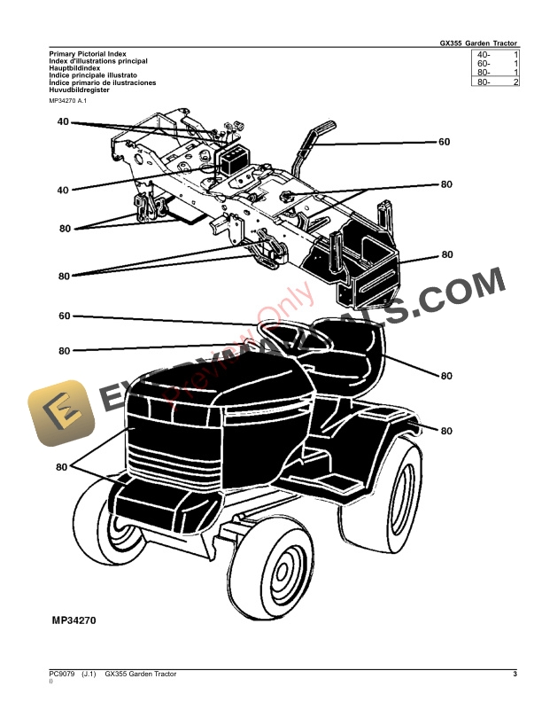 John Deere GX355 GARDEN TRACTOR Parts Catalog PC9079 03SEP23-3