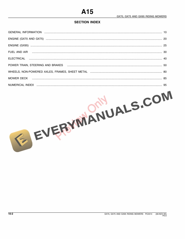 John Deere GX70, GX75 and GX95 Riding Mowers Parts Catalog PC2314 09NOV95-4