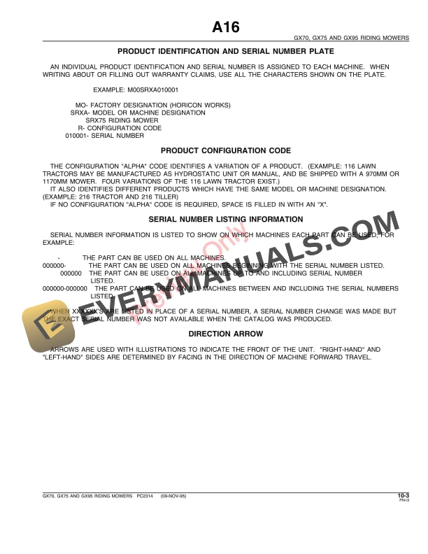 John Deere GX70, GX75 and GX95 Riding Mowers Parts Catalog PC2314 09NOV95-5