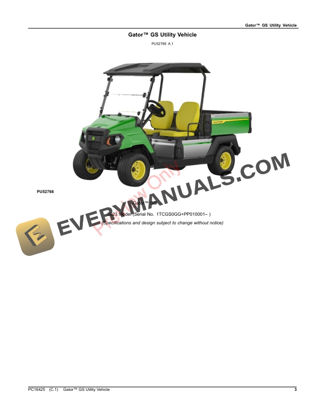 John Deere Gator GS Utility Vehicle Parts Catalog PC16425 17SEP23-3