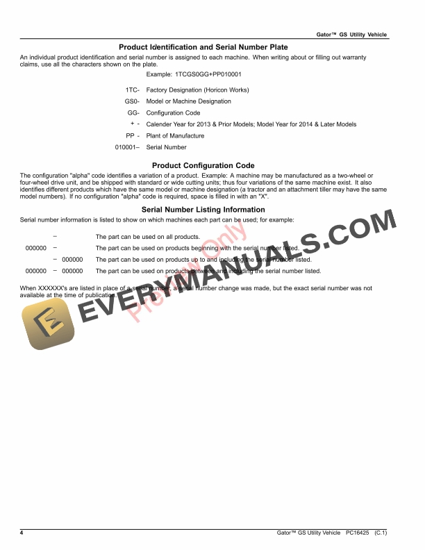 John Deere Gator GS Utility Vehicle Parts Catalog PC16425 17SEP23-4