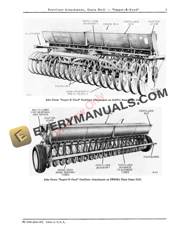 John Deere Grain Drill ‘Impel-R-Feed Fertilizer Attachment Parts Catalog PC616 01OCT67-3
