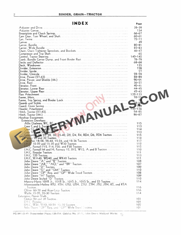 John Deere Grain-Tractor Binder Parts Catalog PCW4 01NOV52-4