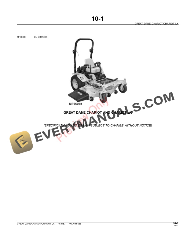 John Deere Great Dane ChariotChariot LX Parts Catalog PC9487 28SEP11-3