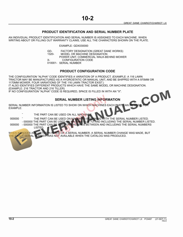 John Deere Great Dane ChariotChariot LX Parts Catalog PC9487 28SEP11-4