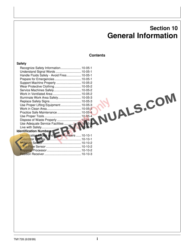 John Deere GreenStar 00 and 10 Series Combine Yield Monitor and Mapping System Technical Manual TM1728 18JUN99 7 John Deere GreenStar 00 and 10 Series Combine Yield Monitor and Mapping System Technical Manual TM1728 18JUN99 5
