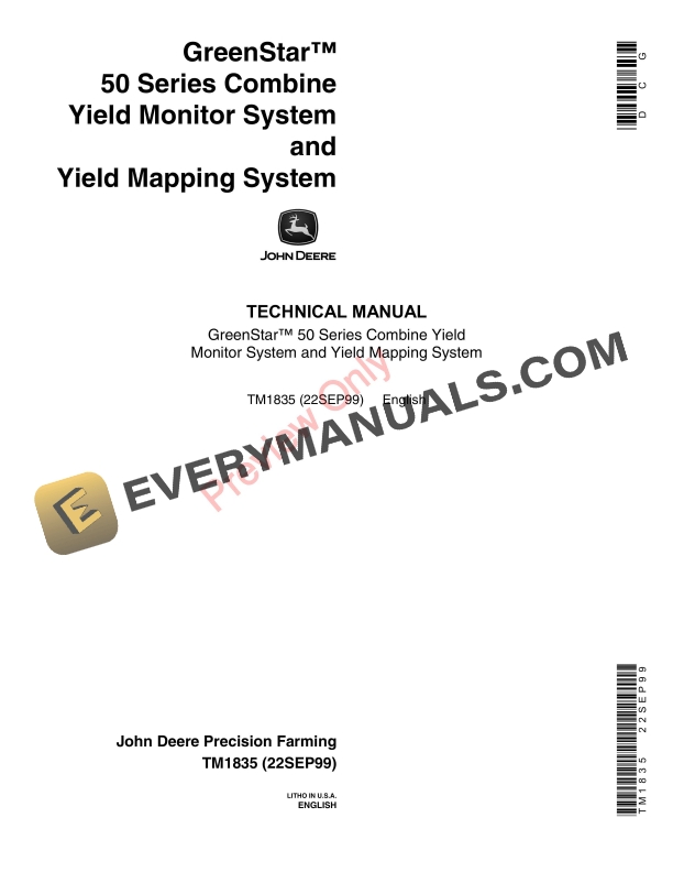 John Deere GreenStar 50 Series Combine Yield Monitor and Yield Mapping System Technical Manual TM1835 22SEP99-1