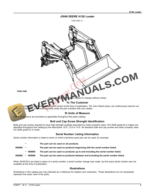 John Deere H120 Loader Parts Catalog PC8677 29JUL22-3