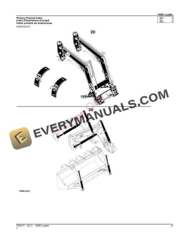 John Deere H260 Loader Parts Catalog PC6111 20FEB23-3