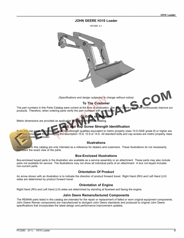 John Deere H310 Loader Parts Catalog PC3283 24AUG23-5