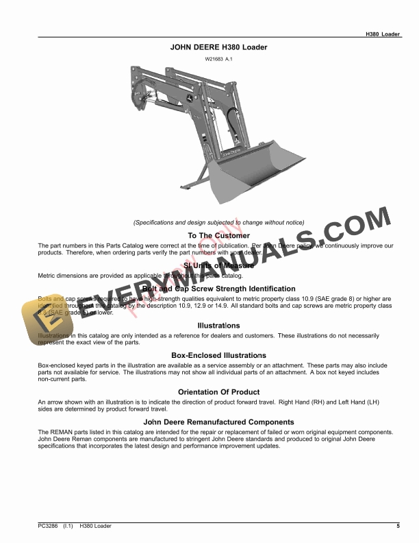 John Deere H380 Loader Parts Catalog PC3286 24AUG23-5