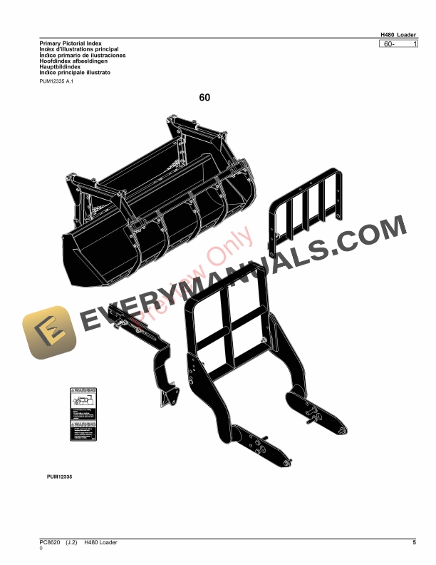 John Deere H480 LOADER Parts Catalog PC8620 06AUG23-5