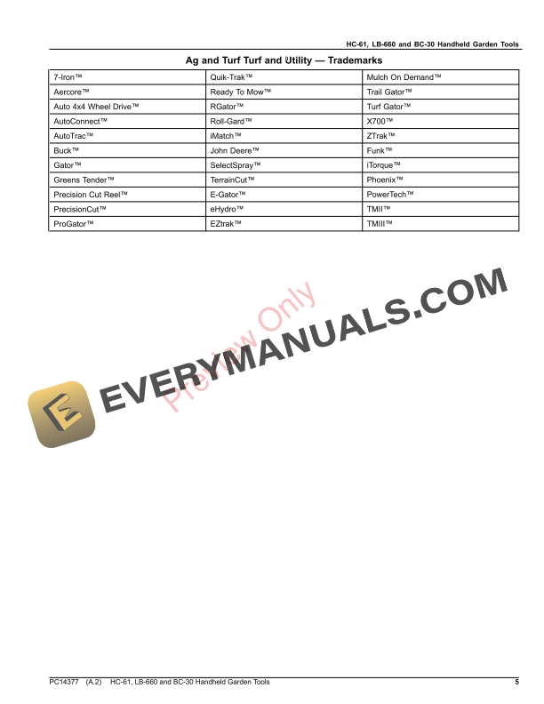 John Deere HC-61, LB-660 and BC-30 Handheld Garden Tools Parts Catalog PC14377 09NOV23-5