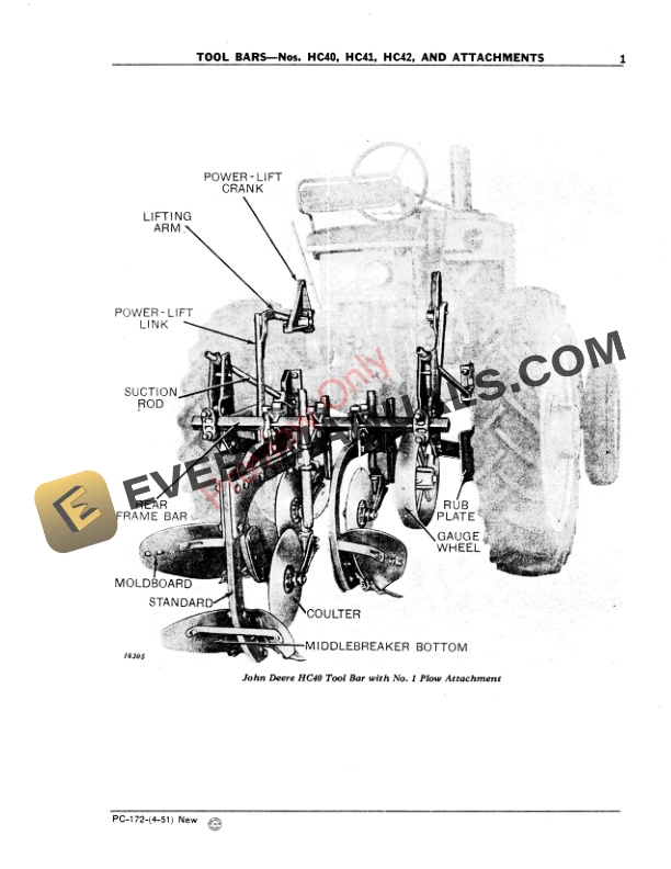 John Deere HC40 , HC41, HC42 Toolbars and Attachments Parts Catalog PC172 01APR51-3