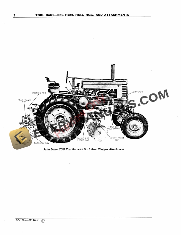 John Deere HC40 , HC41, HC42 Toolbars and Attachments Parts Catalog PC172 01APR51-4