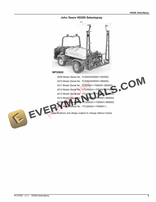 John Deere HD200 SELECTSPRAY Parts Catalog PC10329 26NOV23 5