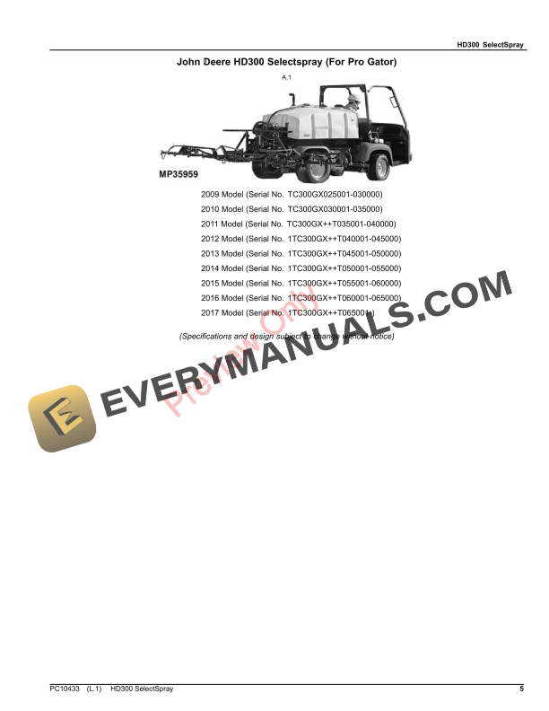 John Deere HD300 Selectspray Parts Catalog PC10433 26NOV23 5