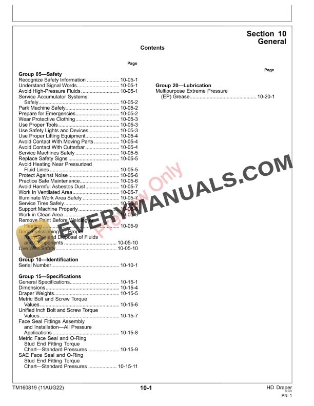 John Deere HD35F HD40F HD45F HD50F HD35X HD40X HD45X HD35R HD40R HD45R HD50R Draper Repair Technical Manual TM160819 11AUG22 5