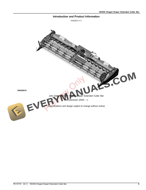 John Deere HD35X Hinged Draper Extended Cutter Bar Parts Catalog PC13718 16NOV23 6 John Deere HD35X Hinged Draper Extended Cutter Bar Parts Catalog PC13718 16NOV23-5