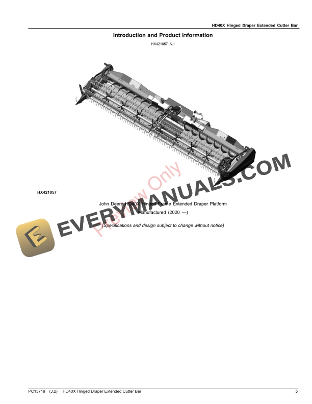 John Deere HD40X Hinged Draper Extended Cutter Bar Parts Catalog PC13719 16NOV23-5