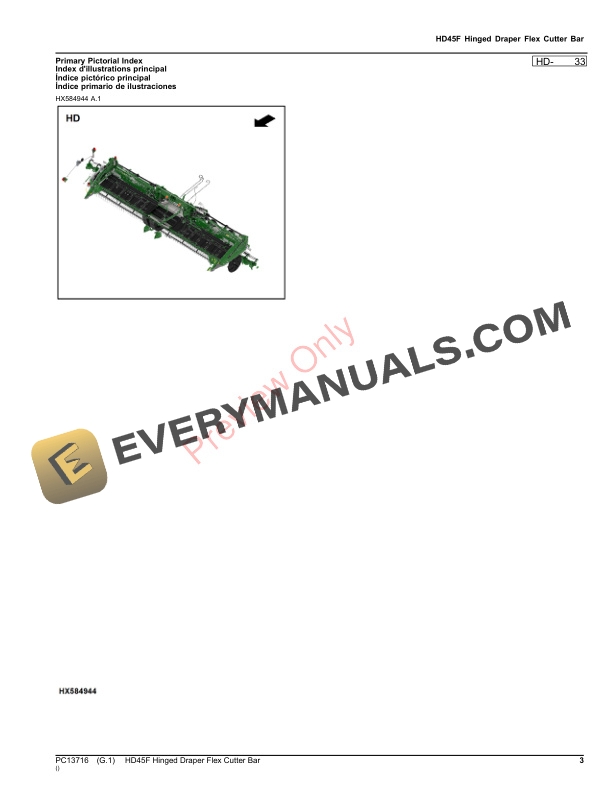 John Deere HD45F Hinged Draper Flex Cutter Bar Parts Catalog PC13716 16NOV23-3