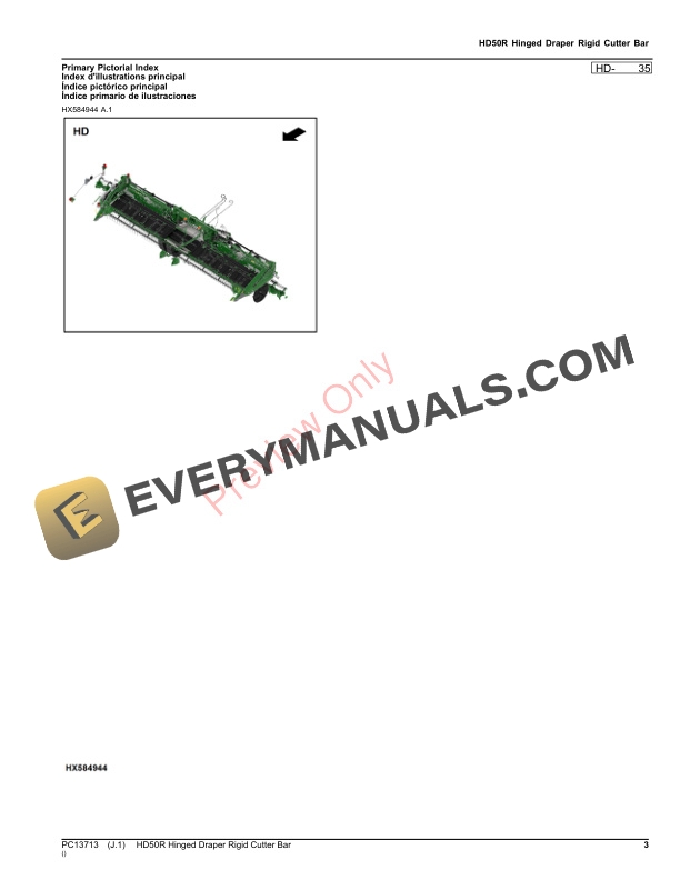 John Deere HD50R Hinged Draper Rigid Cutter Bar Parts Catalog PC13713 16NOV23-3