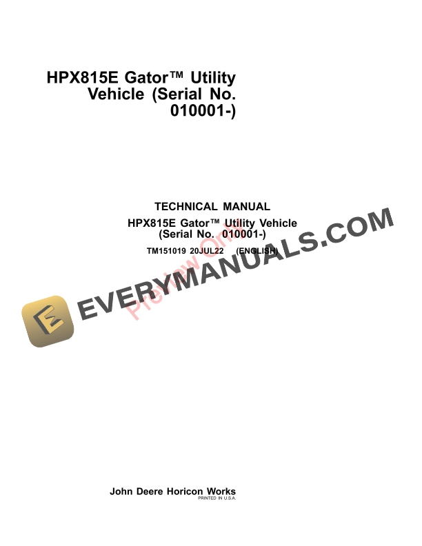 John Deere HPX815E Gator Utility Vehicles Technical Manual TM151019 20JUL22-1