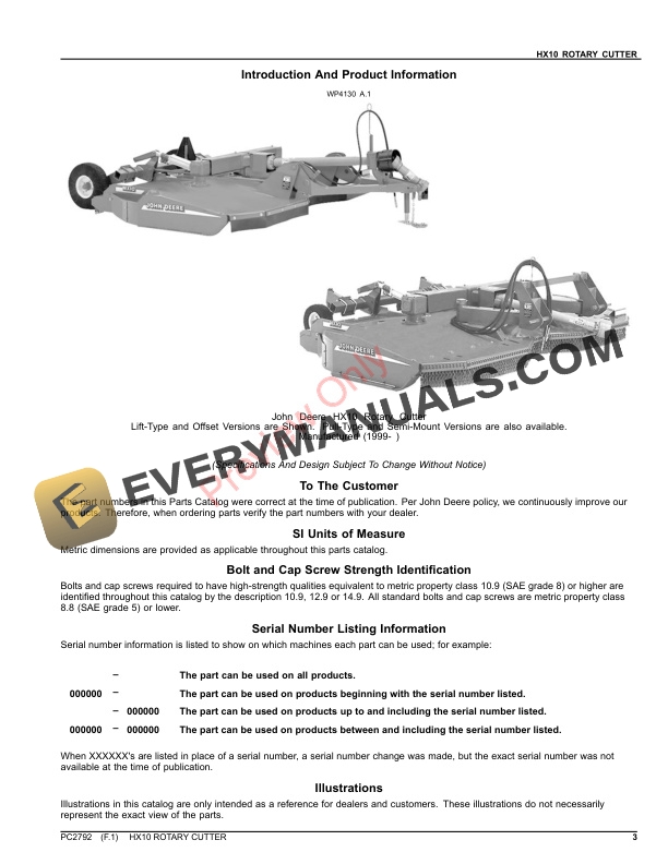 John Deere HX10 ROTARY CUTTER Parts Catalog PC2792 30SEP23-3