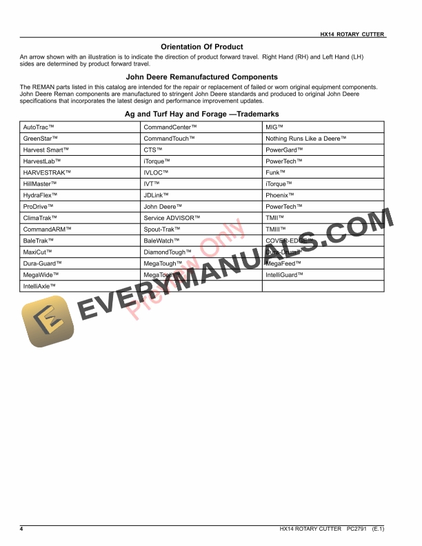 John Deere HX14 ROTARY CUTTER Parts Catalog PC2791 30SEP23-4