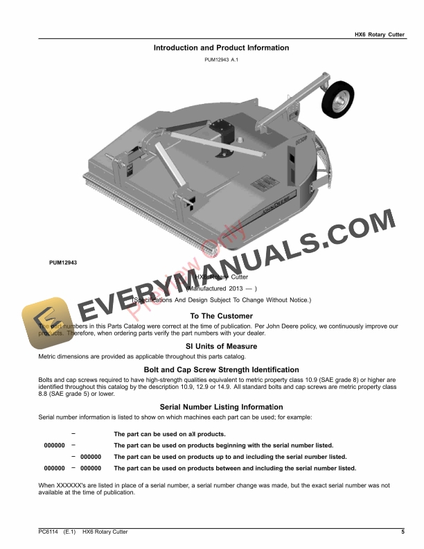 John Deere HX6 Rotary Cutter Parts Catalog PC6114 20AUG23-5