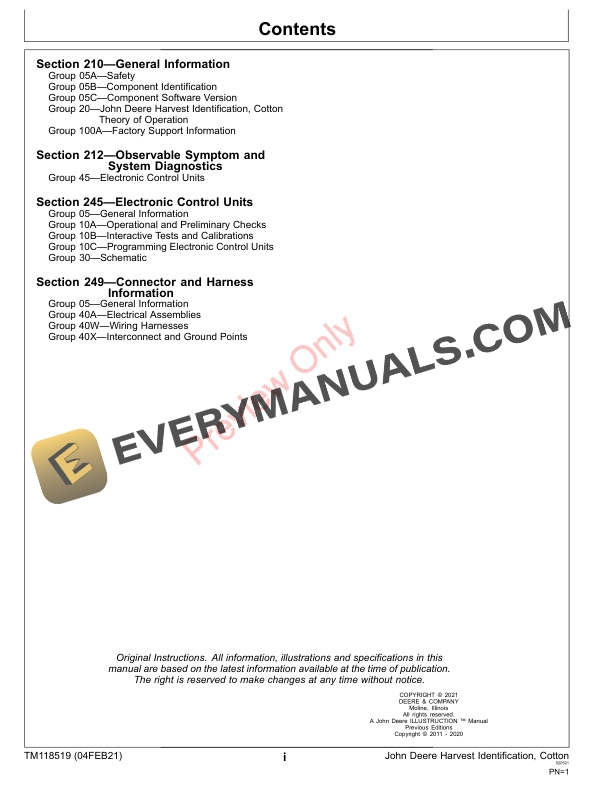 John Deere Harvest Identification Cotton PCXL02B100000 149999 Technical Manual TM118519 04FEB21 3