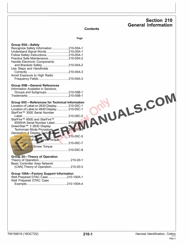 John Deere Harvest Identification Cotton PCXL02C150000 Technical Manual TM155619 18OCT22 5