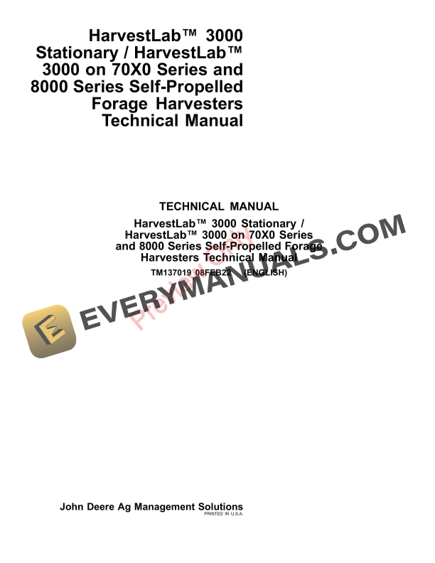 John Deere HarvestLab 3000 Stationary HarvestLab3000 on 70X0 Series and 8000 Series Self Technical Manual TM137019 08FEB22-1