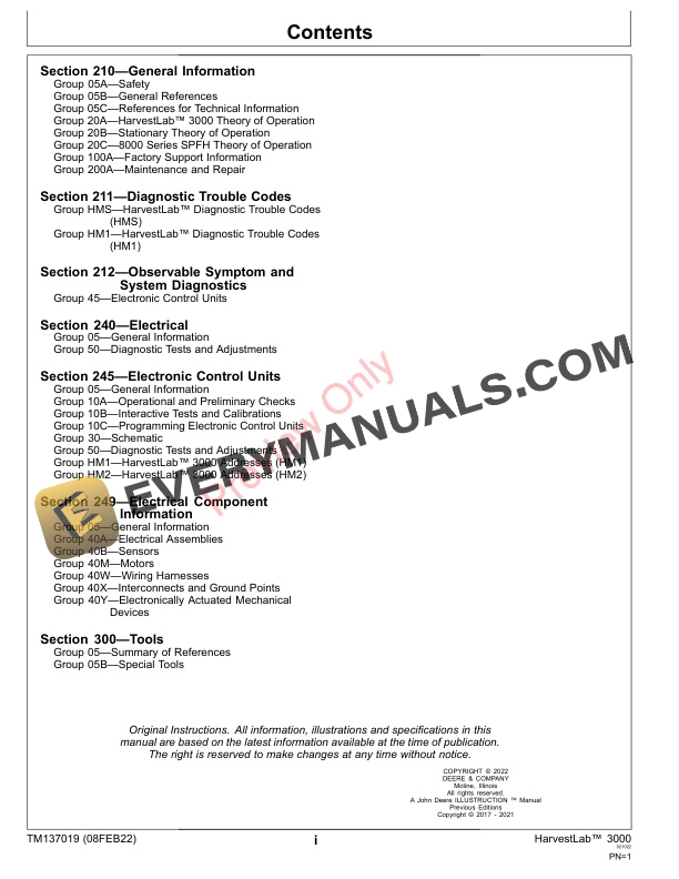John Deere HarvestLab 3000 Stationary HarvestLab3000 on 70X0 Series and 8000 Series Self Technical Manual TM137019 08FEB22 3
