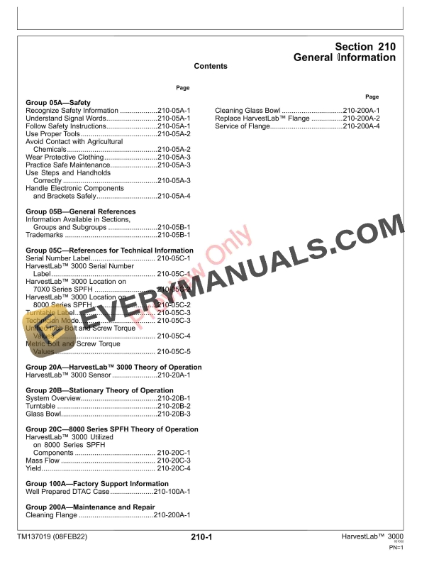John Deere HarvestLab 3000 Stationary HarvestLab3000 on 70X0 Series and 8000 Series Self Technical Manual TM137019 08FEB22 5