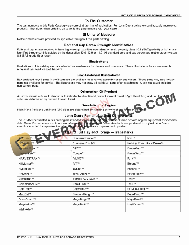 John Deere Hay Pickup Units For Forage Harvesters Parts Catalog PC1335 20SEP21-5