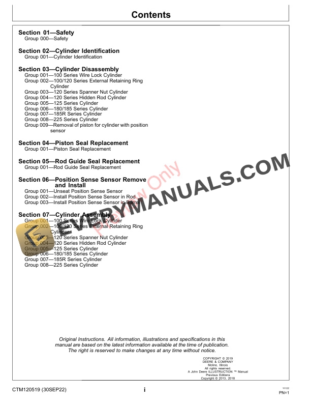John Deere Hydraulic Cylinders Component Technical Manual CTM120519 30SEP22 3