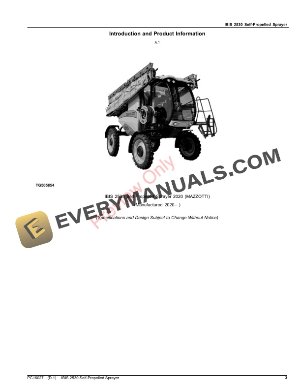 John Deere IBIS 2530 Self-Propelled Sprayer Parts Catalog PC16027 30SEP23-3