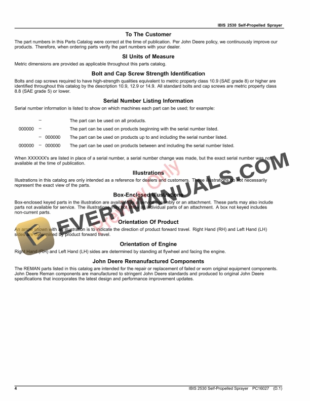 John Deere IBIS 2530 Self-Propelled Sprayer Parts Catalog PC16027 30SEP23-4