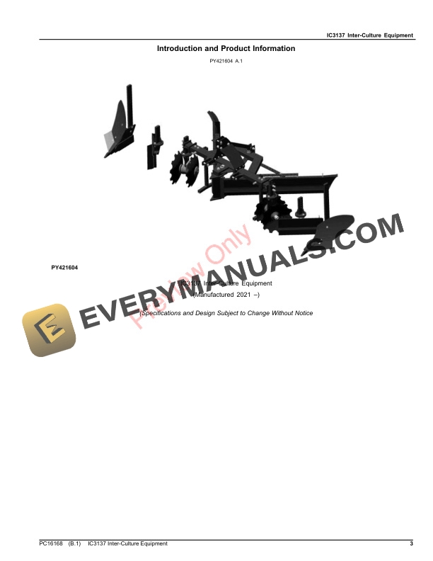 John Deere IC3137 Inter-Culture Equipment Parts Catalog PC16168 10OCT22-3