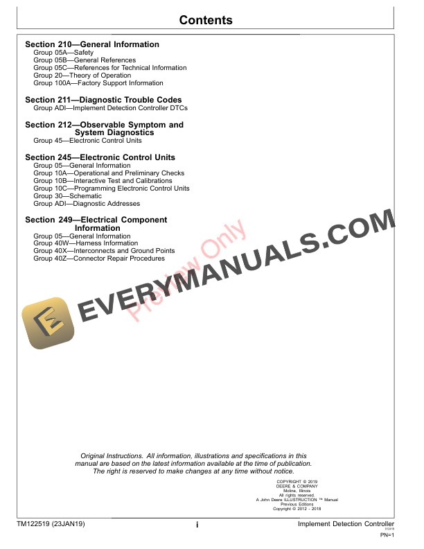 John Deere Implement Detection Controller Technical Manual TM122519 23JAN19 5 John Deere Implement Detection Controller Technical Manual TM122519 23JAN19 3