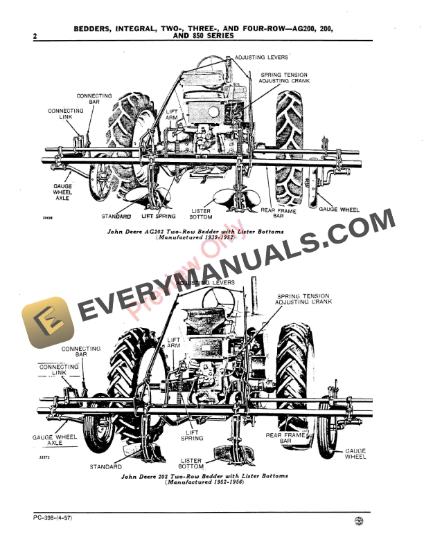 John Deere Integral Bedders – 2, 3, 4-Row–AG200, 200, 850 Series Parts Catalog PC398 01APR57-4