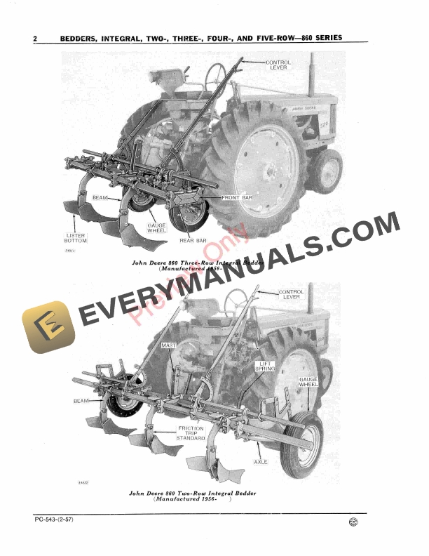 John Deere Integral Bedders – 860 Series Parts Catalog PC543 01FEB57-4