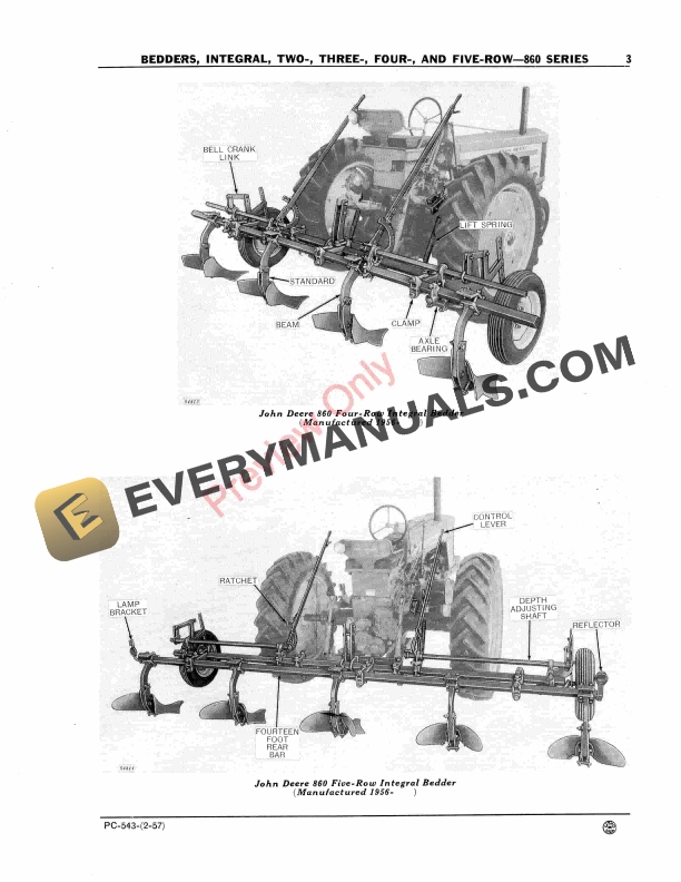 John Deere Integral Bedders – 860 Series Parts Catalog PC543 01FEB57-5